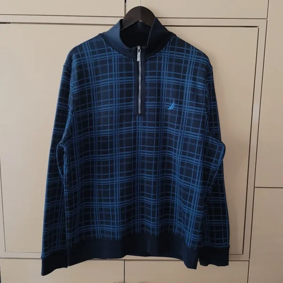 NAUTICA Plaid Quarter-Zip Sweatshirt - (L) - Picture 1 of 10
